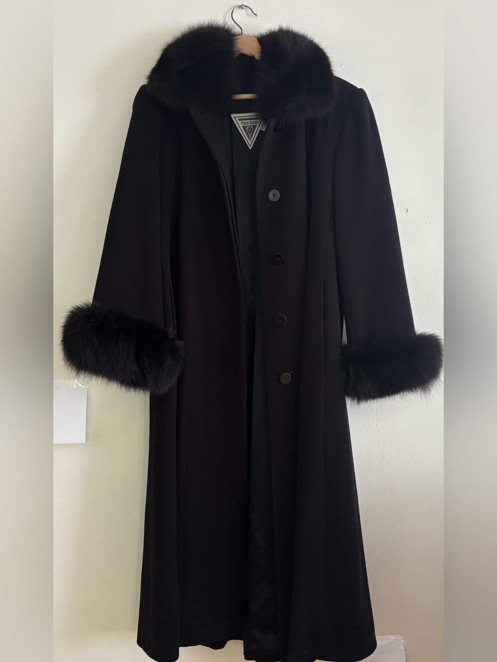 Vintage Marvin Richards Lambswool  Fox Fur-Trimmed Swing Coat size 6